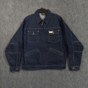 Rocawear Denim Jacket Mens Large Blue Jean Zip Workwear Streetwear Hip Hop Coat